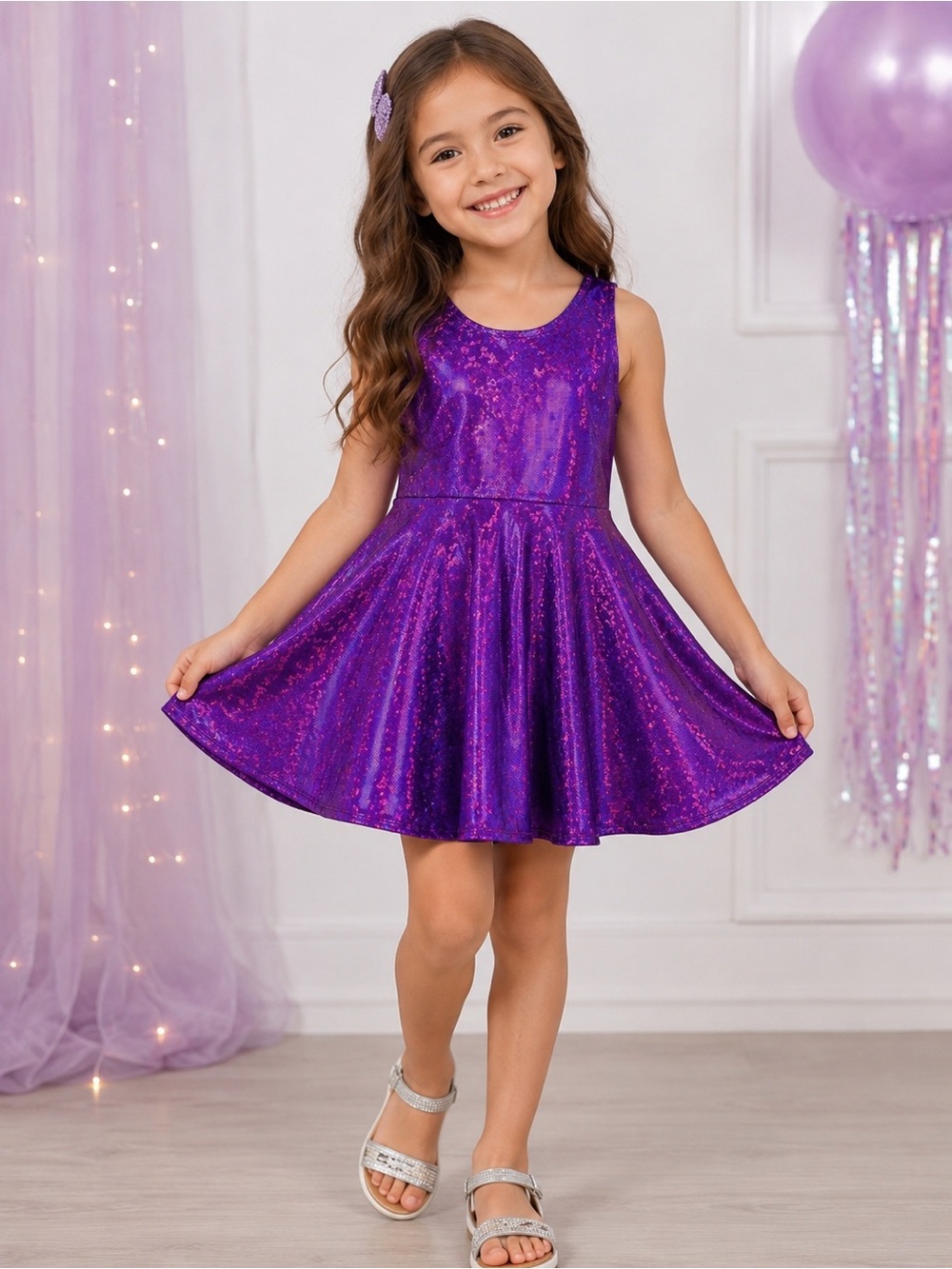 Fi & Me Designer Boutique California Twirl Girls Dress Purple Shimmer Mermaid 7